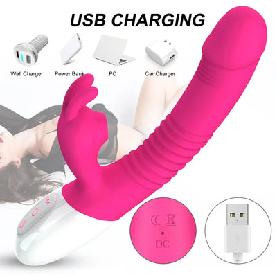 300g USB Recarga Vibrator juguete sexual conejo rosa masajeador personal calefacción empuje