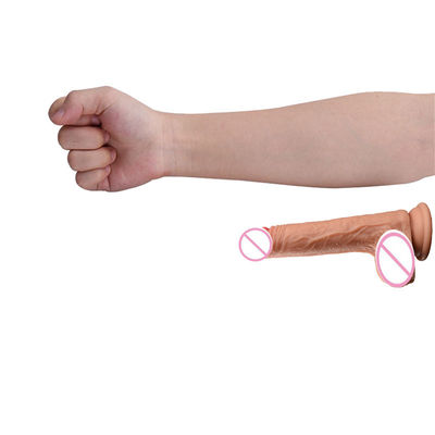 Peludo de carne marrón masculino realista dildo líquido suave goma de silicona juguetes sexuales para mujeres con fuerte vaso de succión