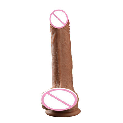 Peludo de carne marrón masculino realista dildo líquido suave goma de silicona juguetes sexuales para mujeres con fuerte vaso de succión