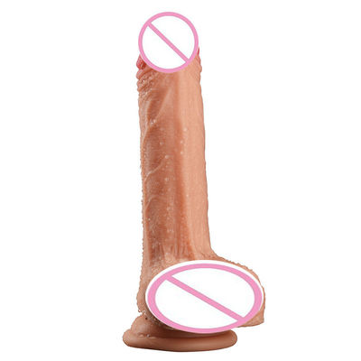 Peludo de carne marrón masculino realista dildo líquido suave goma de silicona juguetes sexuales para mujeres con fuerte vaso de succión