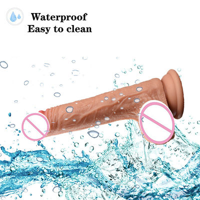 Peludo de carne marrón masculino realista dildo líquido suave goma de silicona juguetes sexuales para mujeres con fuerte vaso de succión