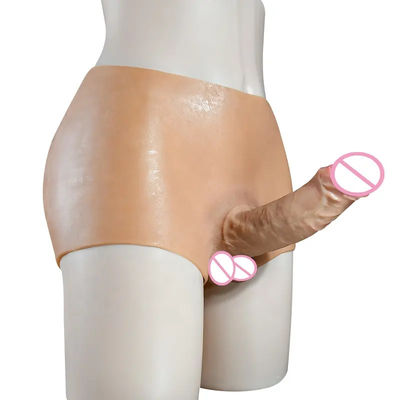 Los hombres ropa interior masculino pene artificial correa en calzoncillos de dildo hueco sólido 820g