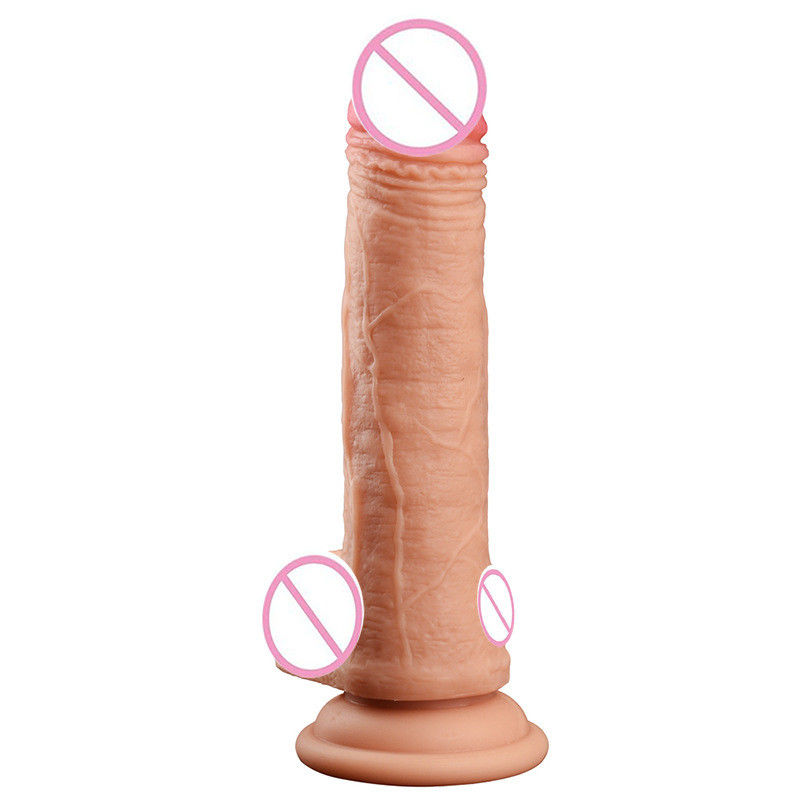 Peludo de carne marrón masculino realista dildo líquido suave goma de silicona juguetes sexuales para mujeres con fuerte vaso de succión